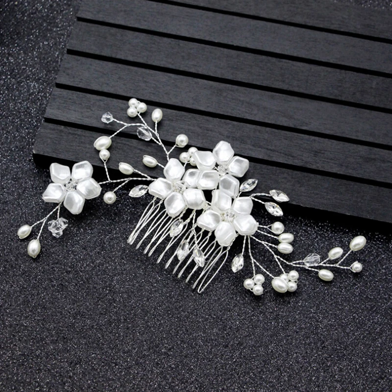 

Bride Romantic Crystal Pearl Flower Hair Comb Wedding Hair Jewelry HairPin Clips Rhinestone Bridal Hair Pins Hair Style Tool