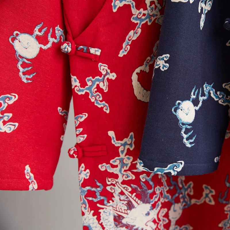 

2021 Men Winter Traditional Chinese Style Casual Stand-Up Collar Thicken Cheongsam Male Oriental Style Robe Cotton Tang Suit Qi