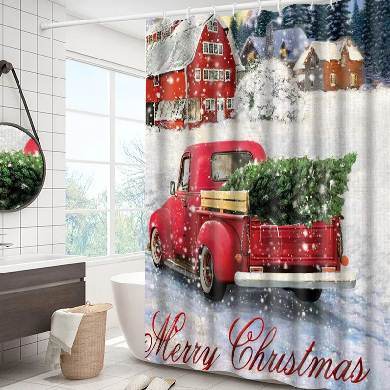 Рождественская занавеска для душа загородный красный грузовик рандомные