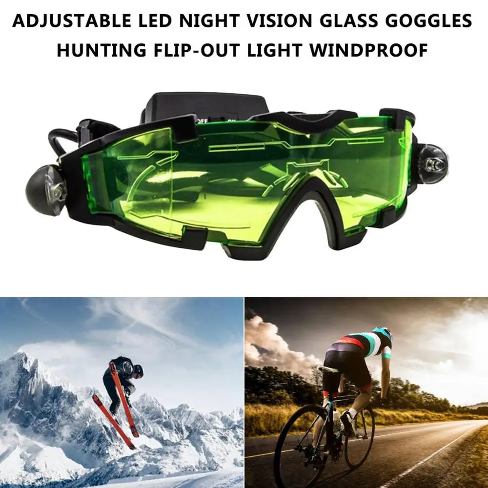 

LED Night Vision Glass Goggles Motorcycle Motorbike Racing Hunting Glasses Eyewear With Flip-out Light Windproof