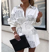 dress 2021 autumn new fashion and handsome professional womens long sleeved lapel casual printed button shirt dress