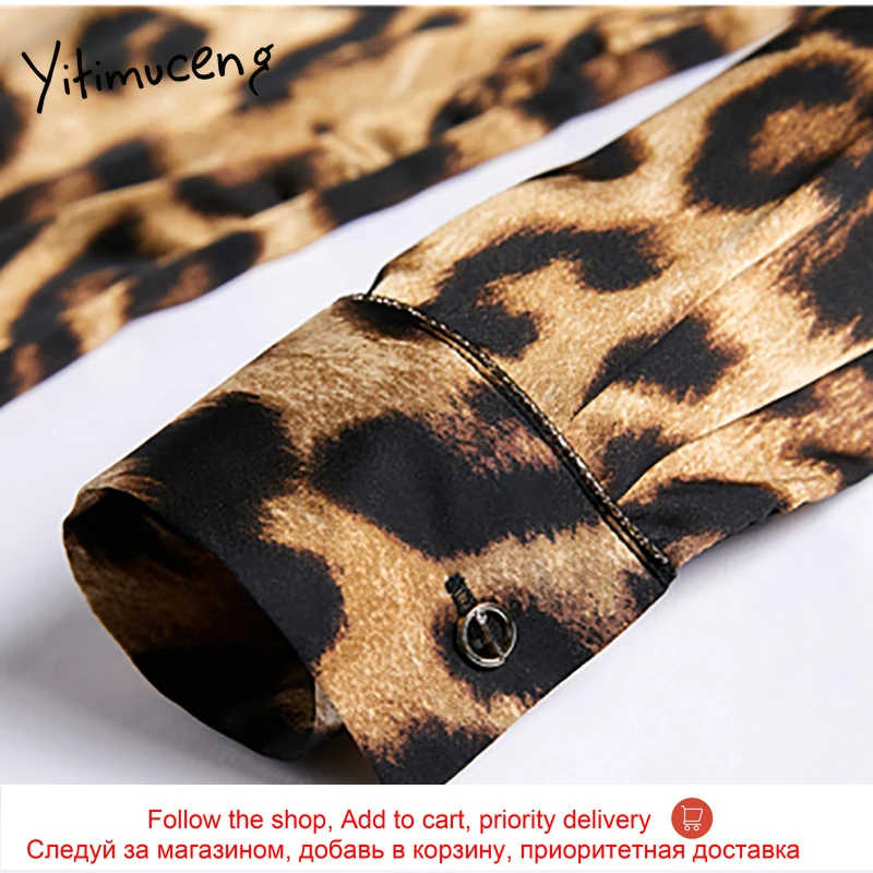 

Yitimuceng Leopard Blouse Women Button Up Vintage Casual Oversize Shirts Long Sleeve 2021 Spring Summer Korean Fashion New Tops
