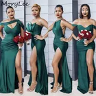 Женская шелковая атласная плиссированная юбка, без рукавов, в пол, со шлейфом и Боковым Разрезом, для свадебной вечеринки