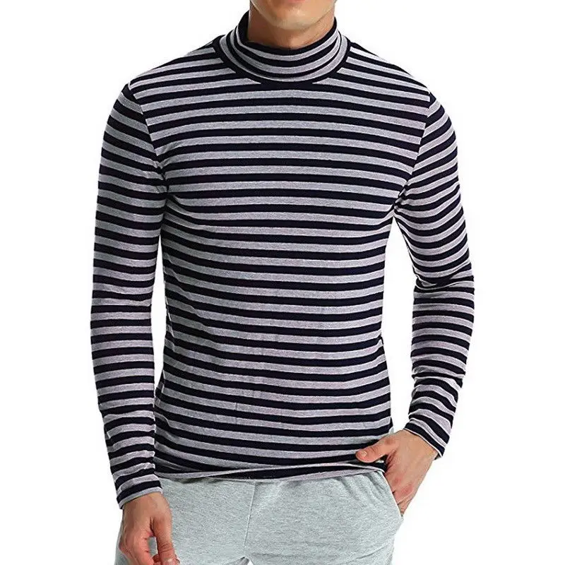 Осень 2021 Мужская футболка с длинным рукавом новая Корейская полосатая водолазка