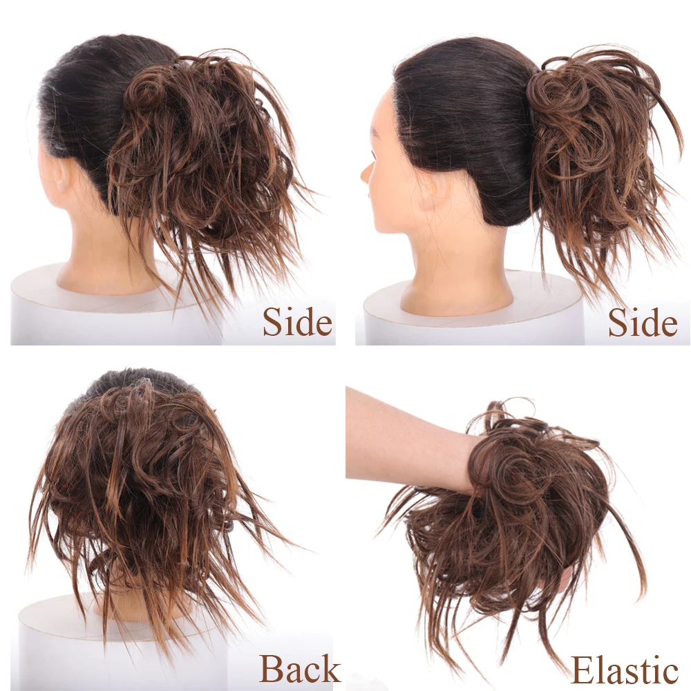 Золотисто красные кудрявые женские коричневые шиньон WEILAI с резиновой лентой