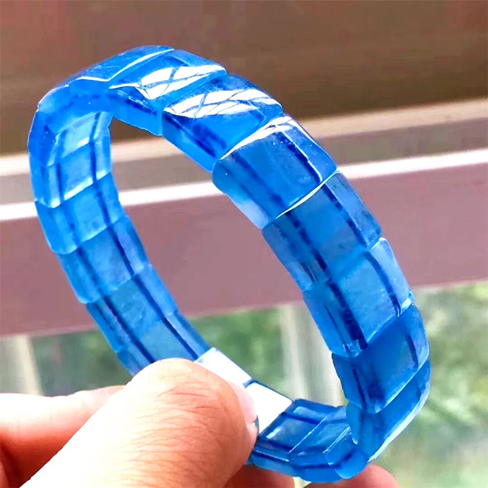 

13x10mm Top Natural Blue Aquamarine Bracelet For Woman Lady Man Stretch Rectangle Beads Crystal Healing Gemstone Jewelry AAAAA