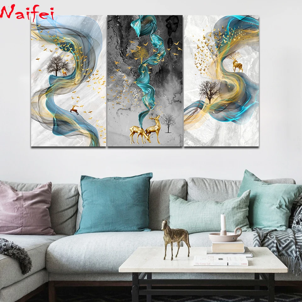 

Алмазная вышивка «сделай сам», абстрактная бегущая Золотая олень, полная круглая алмазная живопись, мозаика, украшение для дома, узор, вышив...