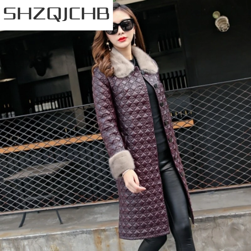 

JCHB 2021 Mink Fur Collar Genuine Leather Jacket Women Casual Elegant Mouton Sheepskin Fur Coat Shearling Long Jacket Clothes La