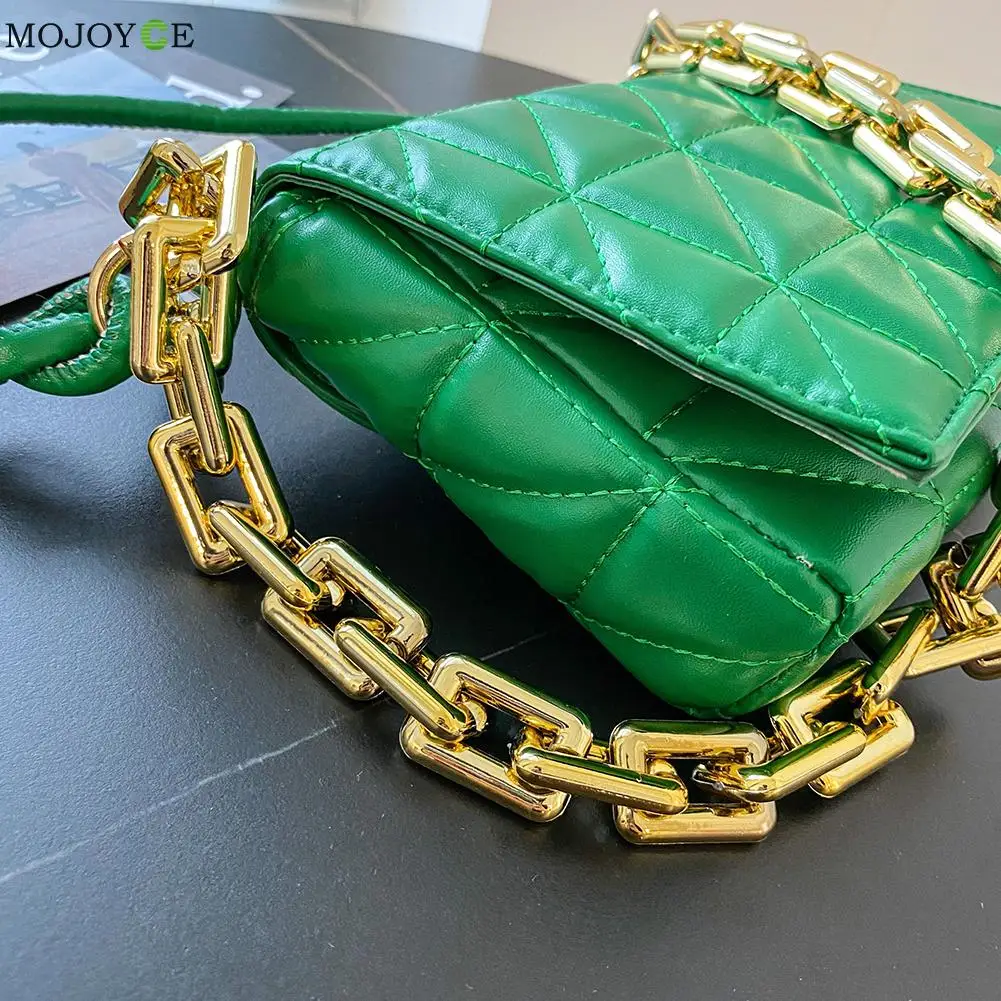 Branded Women's Shoulder Bags 2021 Thick Chain Green Flap Quilted Purses And Handbag Women Hobos Bag Ladies Pillow | Багаж и сумки