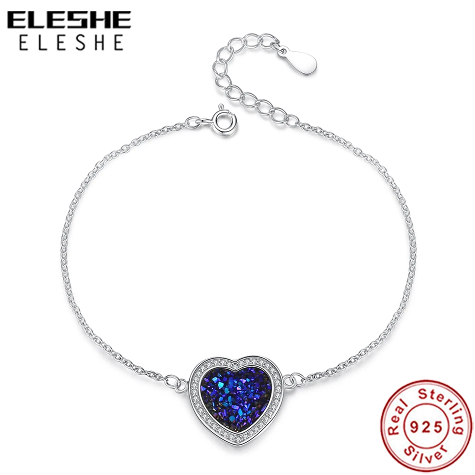 ELESHE,, 925 пробы, серебряный браслет в форме сердца моря для женщин, модное ювелирное изделие, регулируемый браслет-цепочка, свадебный подарок