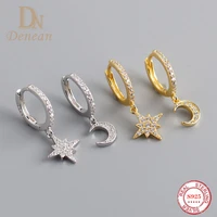 denean 925 sterling silver star moon dangle drop earrings new fashion classic geometric ladies pendant earrings women jewelry