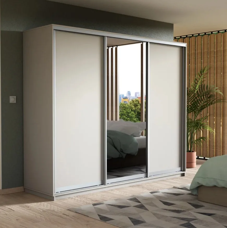 Раздвижной шкаф с широким шкафом и зеркалом 10 полок отсек для вешалки органайзер