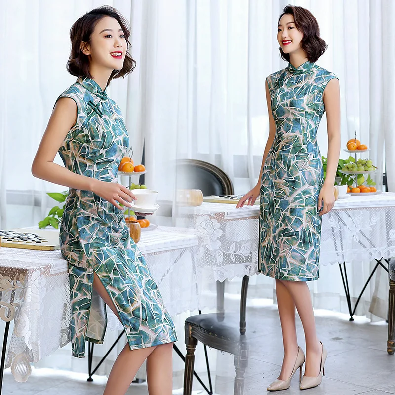 Женское платье Cheongsam из хлопка в винтажном китайском традиционном стиле с ретро пластинчатыми кнопками - Vestidos.