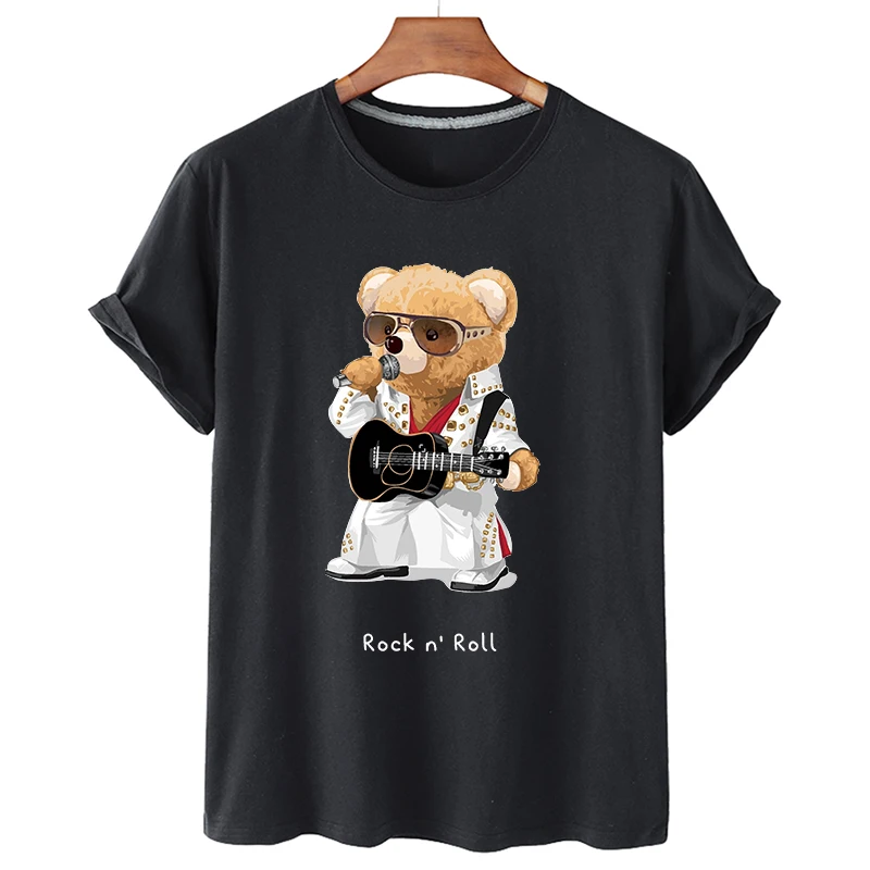

100% Pure Retro Bear Casual O-neck Loose Short-sleeved T-shirt Female Summer Short-sleeved Plus Size T-shirt Unisex Top S-4XL