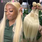 613 Мёд светлые пряди с фронтальной 13*4 Кружева Фронтальная застежка бразильские волосы, волнистые пряди Remy человеческие волосы пряди с фронтальной