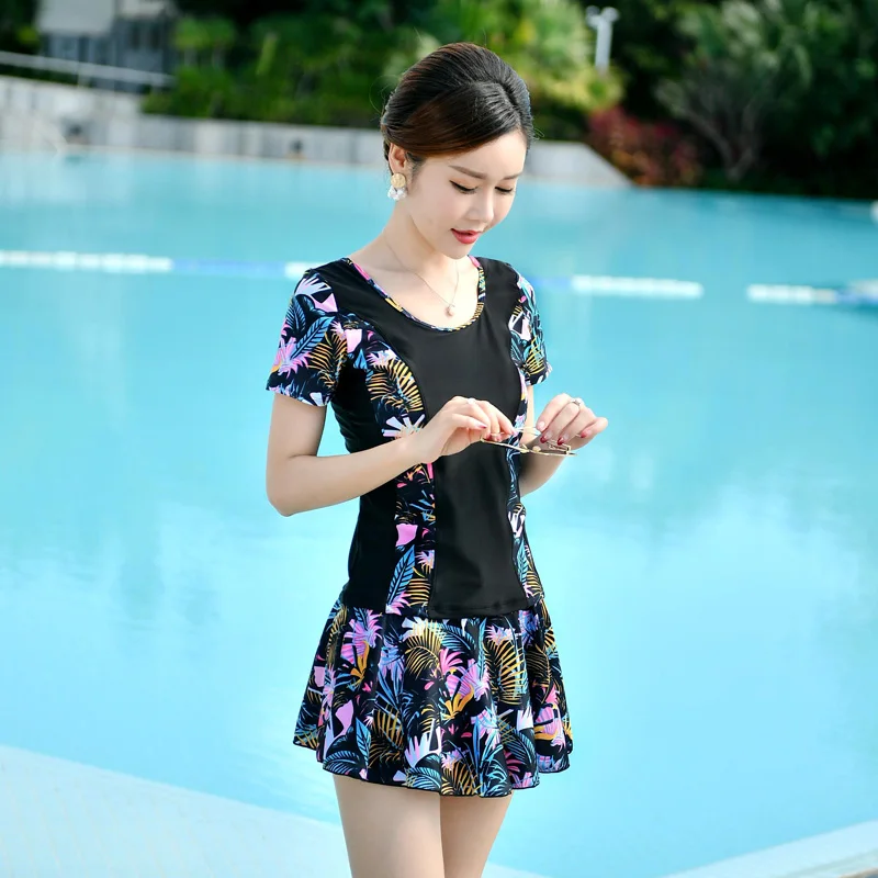 

Новинка, женский купальник с разрезом, юбка с плоским углом, консервативная, с коротким рукавом, спортивный, популярный весенний купальник