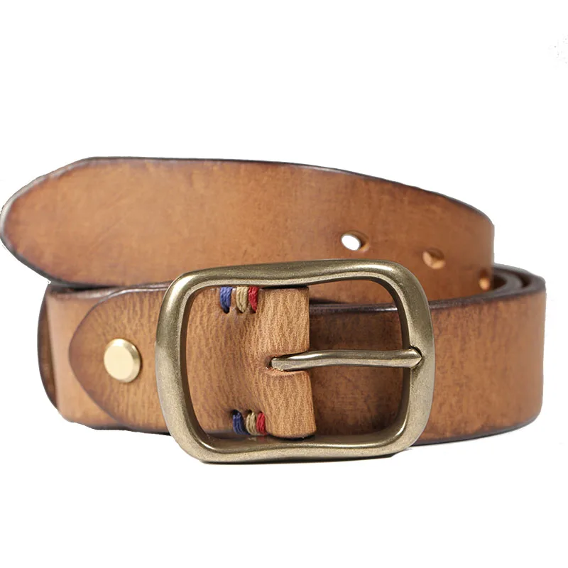 

Belt Men's Leather Pure First Layer Cowhide Copper Buckle American Retro Wild Hand-Made Old Pin Buckle Tide Jeans Belt Casual