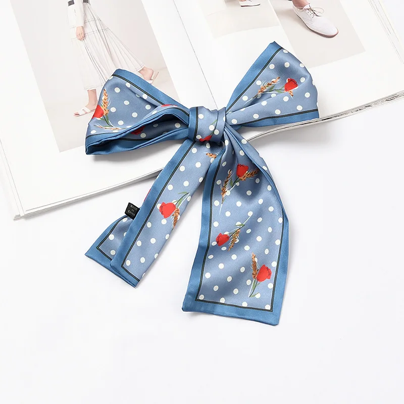

Silk Hair Scarf 9.5*98cm Women Long Print Ptachwork Head Scarf Headband Luxury Bag Handle Ribbon Ladies Scarves