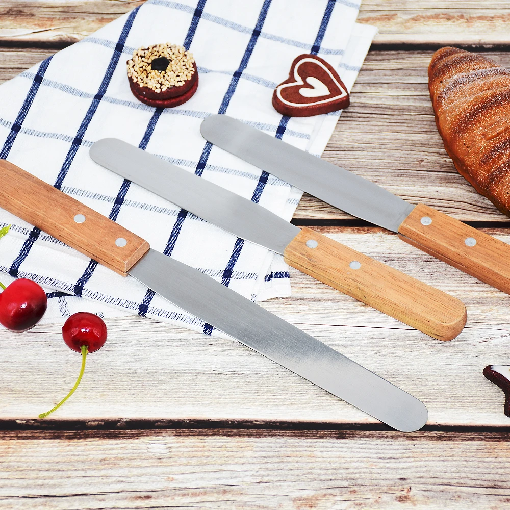 Шпатель для торта из нержавеющей стали с деревянной ручкой 6/8/10