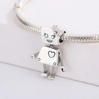 high quality 925 sterling silver love robot pink bow pendant charm bracelet diy jewelry making for original pandora