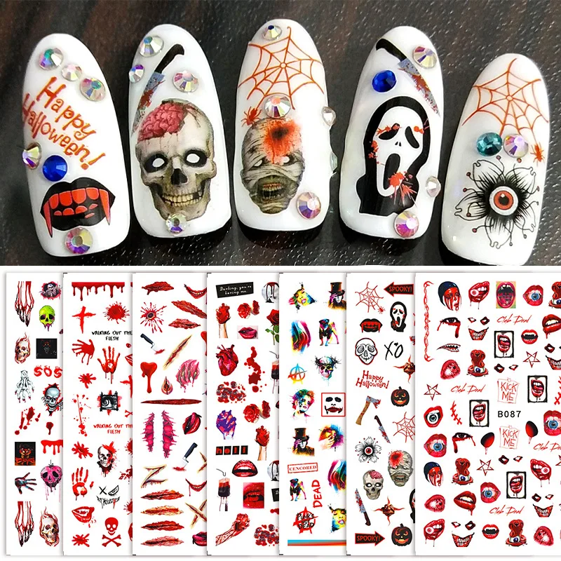 12 листов/Набор наклеек для ногтей на Хэллоуин клейкие наклейки 3D самоклеющиеся |