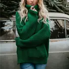 Пуловер женский, с высоким воротом, теплый, вязаный, оверсайз, зеленый, Осень-зима, 2021