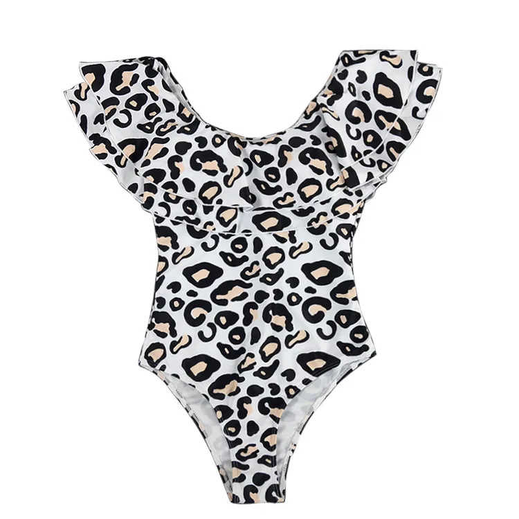 

Female Swimsuit One Piece Mother Daughter Swimsuit 2020 New Family Matching Bathing Suit Sexy Ruffle Leopard Swimwear Women Kids