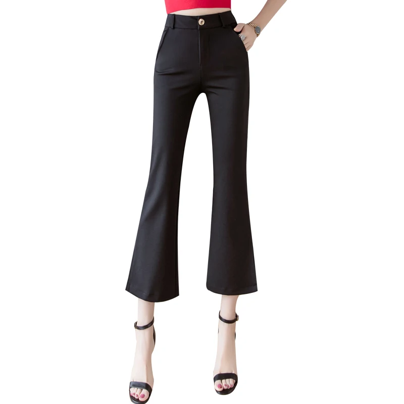 

Bell-Bottom Pants Women's High Waist Slimming Elegant Stretch Korean Style 2021 Spring and Summer New Micro-Pull Split Plaid
