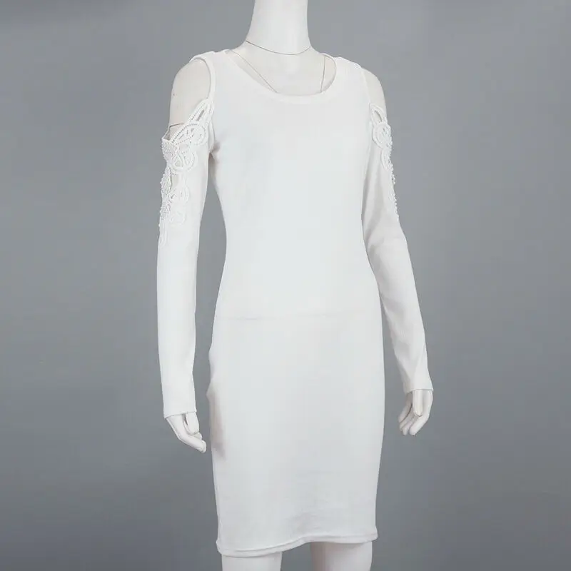 Sexy Women Ladies Bodycon Long Sleeve Mini Dress Solid White Hollow Party Casual Jumper Short | Женская одежда