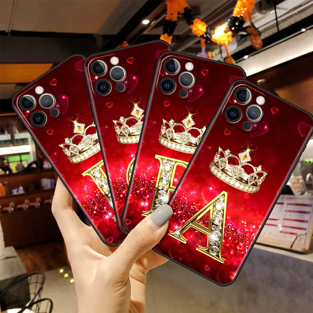 hot sale case for apple iphone 13 12 mini 11 pro 7 8 xr x xs max 6 6s plus se 2020 5 5s soft phone cover red diamonds letter free global shipping