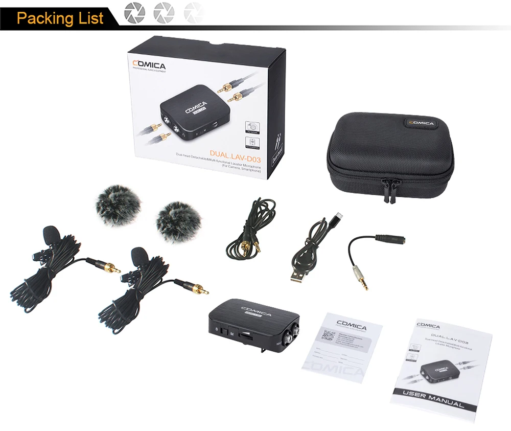 Comica LAV D03 двойной петличный отворотом микрофон с моно/стерео клип на интервью для