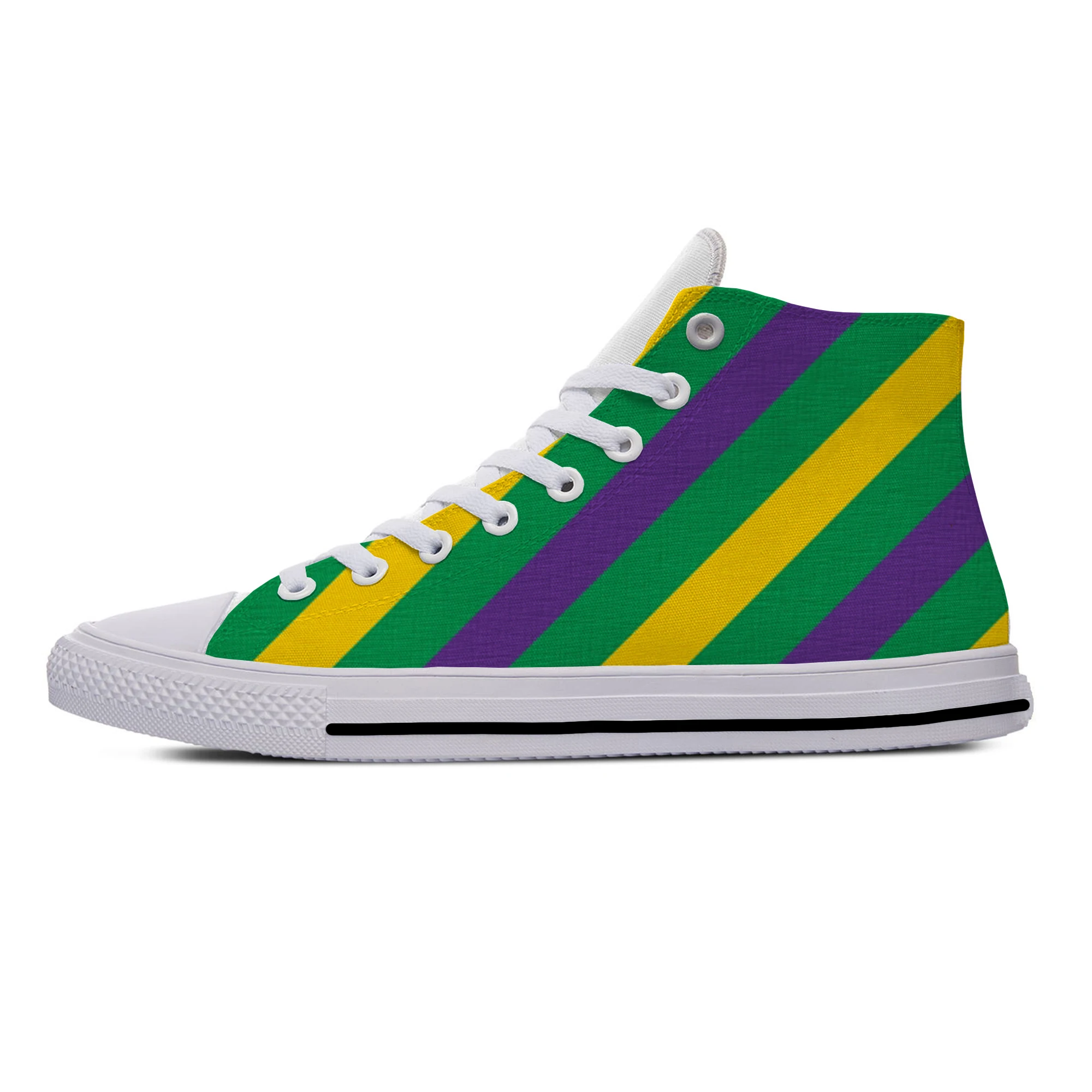 

Mardi Gras Stripe Pattern Cool Fashion Popular Casual Cloth Shoes High Top Lightweight Breathable 3D Printed Men women Sneakers