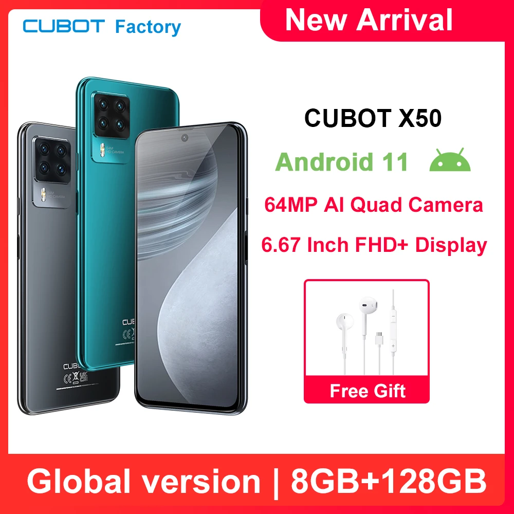 Cubot X50 2021 Новый смартфон 64 МП с четырьмя камерами 8 ГБ + 128 6 67 &quotFHD большой дисплей NFC