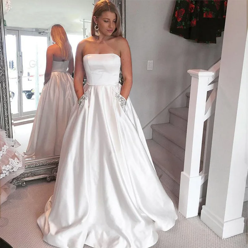 Новинка длинное атласное вечернее платье трапециевидной формы без бретелек