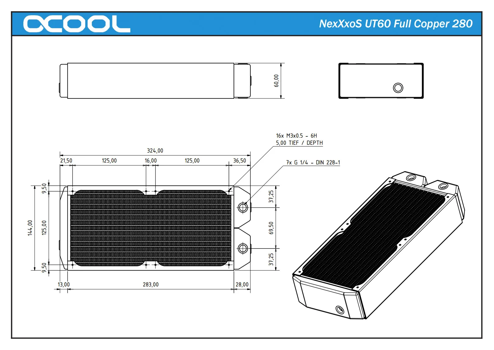 

Alphacool NexXxoS UT60 240mm 2 x 12cm Copper Radiator Water Cooling