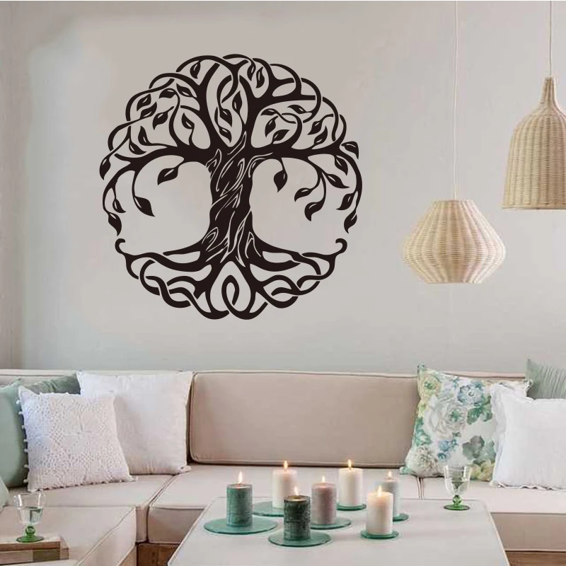 Украшение дома Мандала дерево виниловая наклейка на стену Наклейка Фитнес Йога