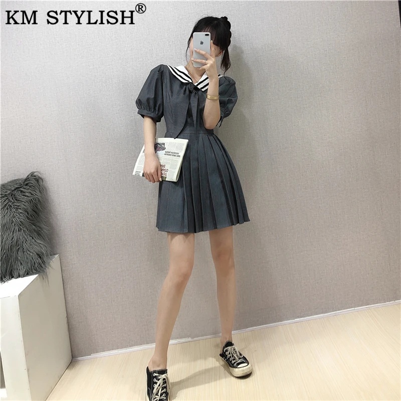 Женское платье с коротким рукавом-фонариком и бантом Новое поступление 2020