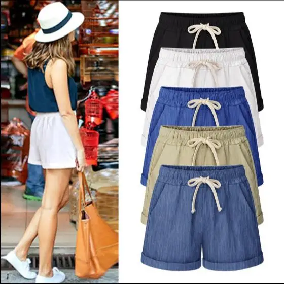 Женские хлопковые льняные шорты лето 2020 повседневные женские брюки с эластичной