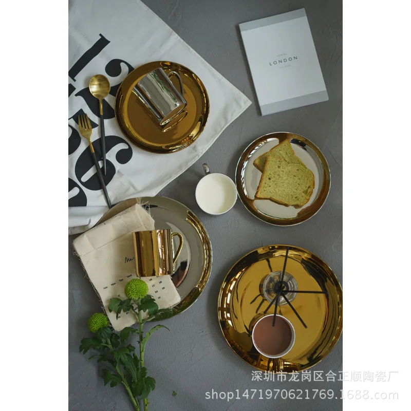 INS цвета: золотистый серебряный пластины Керамика декоративный поднос пластина