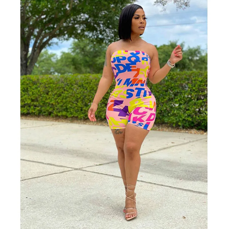 

Летняя одежда, комбинезон, женский эластичный Топ-труба, пикантный боди с буквами, комбинезон, цельный костюм, одежда для отдыха, уличная оде...