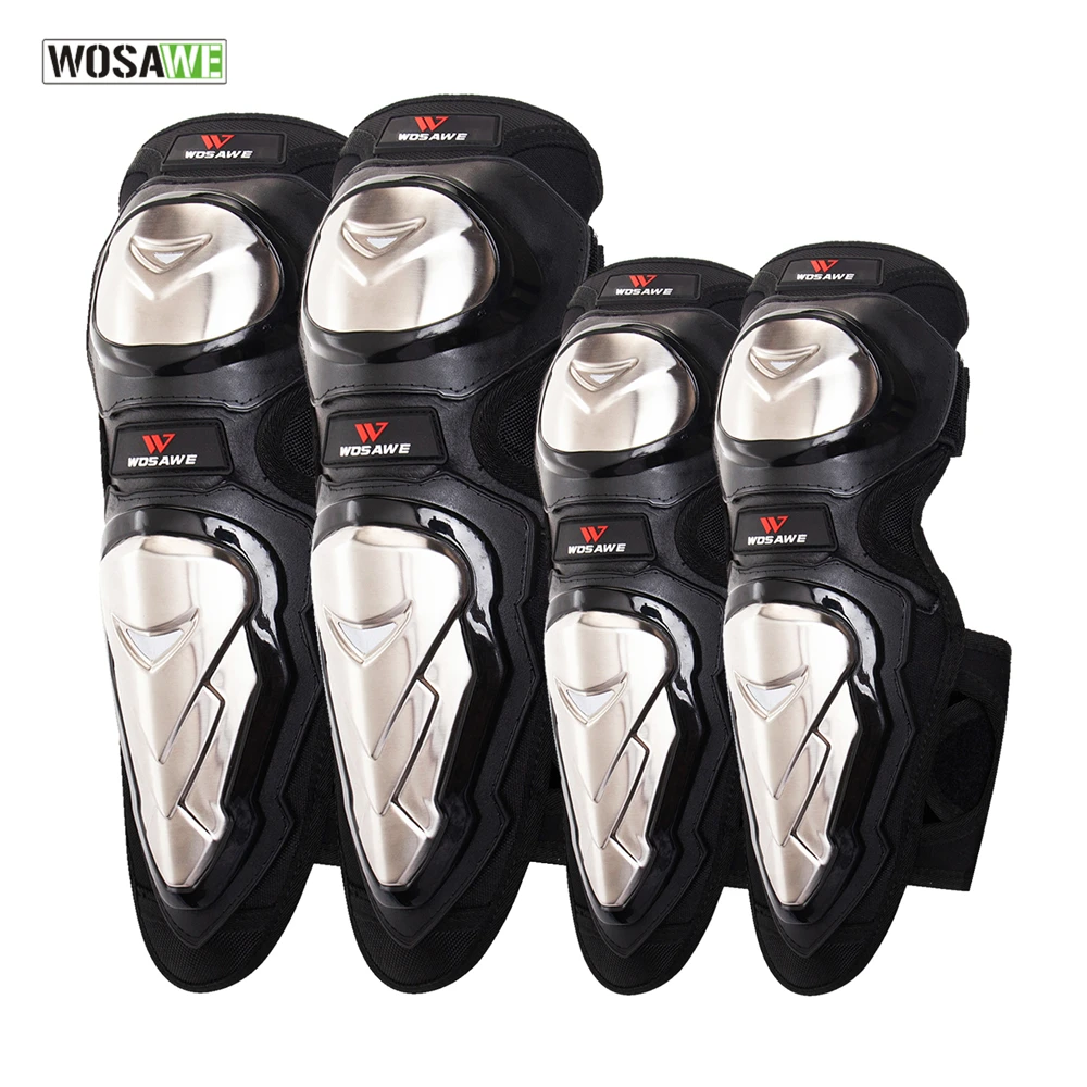 

4pcs Elbow Knee Protector Stainless Steel EVA Shin Guards Protective Gear For Motorcoss Ski Skate Roller Knee Elbow Pads