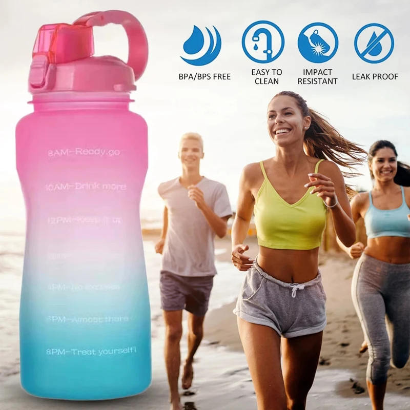 

Large Capacity Outdoor Sports Kettle Tritan Plastic With Suction Pipe Carry-strap Leakproof Time Marker Straw Water Bottle