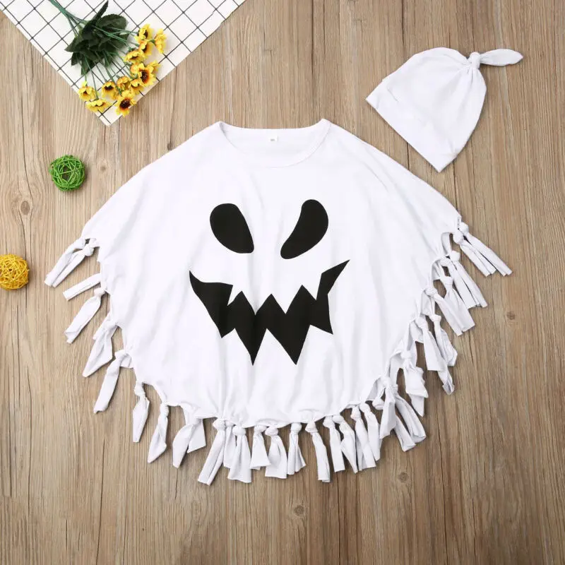 Baby Girls Boys Clothes Toddler Kids 3D Vivid Halloween Ghost Cosplay E.T. Same Cloak Tassel Cloak+Hat Outfit 2019 Newest | Детская