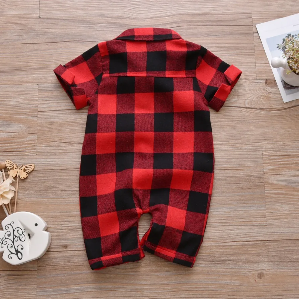 Baby Boys Romper Infant Clothing Toddler Red Plaid Gentleman Style Short Sleeve jumpsuit Newborn Clothes |