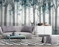 custom wallpaper nordic hand painted fresh forest elk sofa tv background living room bedroom decoration 3d wallpaper