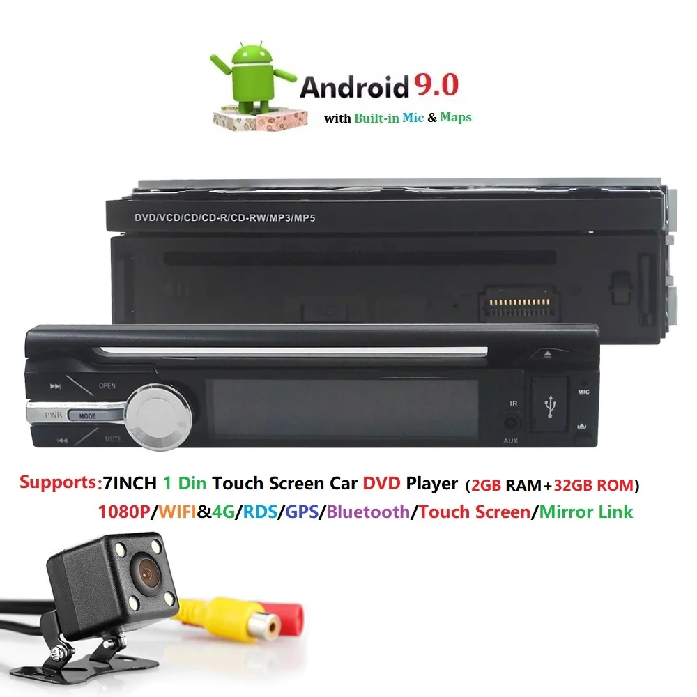 Wifi 4G 2G ram 32G rom один 1 Din Android 9 0 четырехъядерный автомобильный dvd плеер для