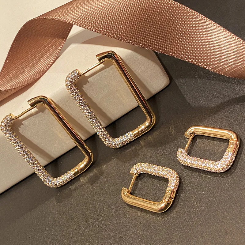 

Bilincolor Fashion Golden cz Rectangle Hoop Earring for Women