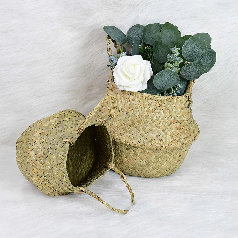 

Seagrass Wickerwork Basket Rattan Hanging Flower Pot Dirty Laundry Hamper Foldable Storage Baskets Home Garden Decorative