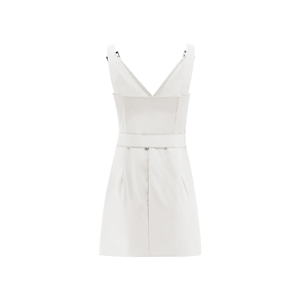 

Women Sexy Deep V-neck Solid Color Suspender Dress Summer Fashion Single-breasted Waist Tied Dress