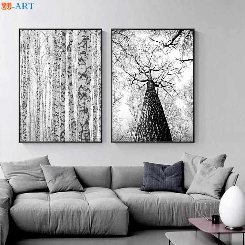 Черно белая Картина на холсте современное настенное искусство природный плакат